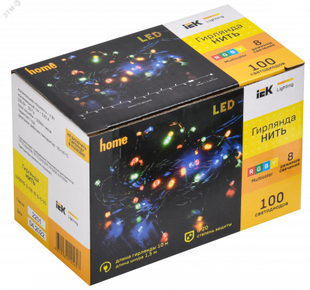 LIGHTING Гирлянда нить 10м 100 светодиодов RGB IP20 зеленый шнур 1,5м 230В контроллер 8 сцен IEK