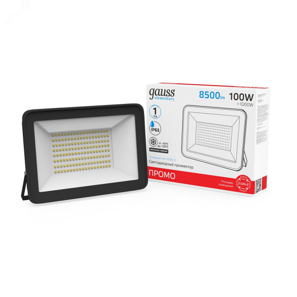 Прожектор светодиодный ДО 100 Вт 8500 лм 6500К AC 220В IP65 206х240х31мм Elementary PROMO G2 Gauss