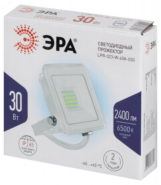 Прожектор светодиодный ДО-30Вт 6500К 2400Лм IP65 белый 30w холодный 200-240В LPR-023-W-65K-030