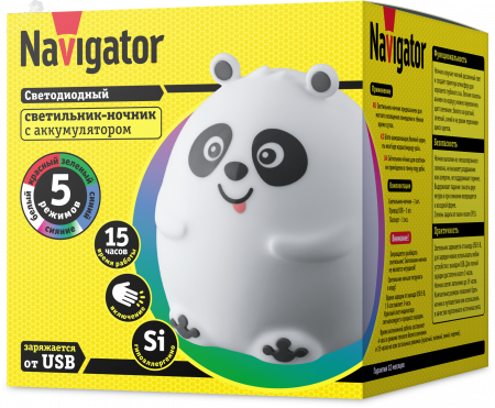 Ночник светодиодный Панда NNL-SW08-WH аккумулятор Li-ion 1.2Ач USB 5В
