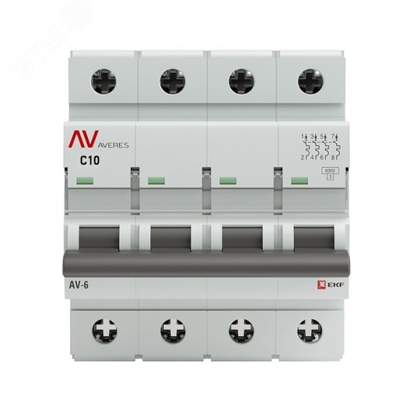 Выключатель автоматический AV-6 4P 10A (C) 6kA AVERES