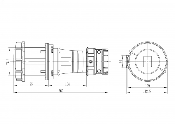 Розетка кабельная IP67 63A 2P+E 230V