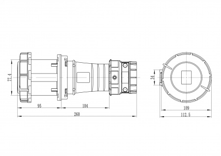 Розетка кабельная IP67 63A 2P+E 230V