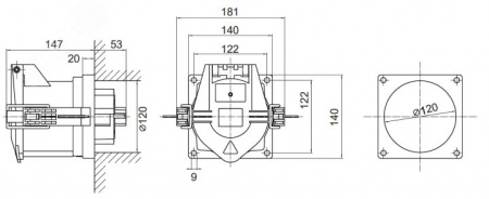 Розетка панельная PSS IP67 200A 3P+E 690В