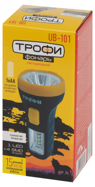 Светодиодный фонарь Трофи UB-101 универсальный на батарейках 1Вт 1 SMD+4 LED 1хAA Элементы питания в комплект не входят