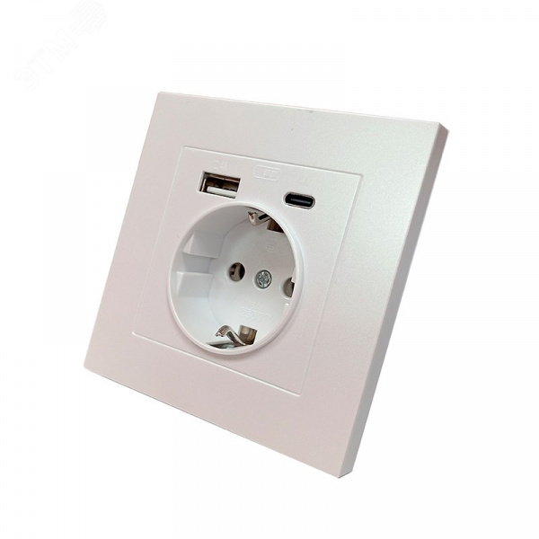 Розетка скрытой установки, с заземлением, с USB Type-A 2.4А+ Type-C 4A серия Афина , 220В, жемчуг