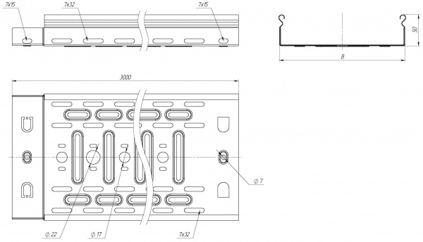 Лоток перфорированный 50х300х3000-0,55мм