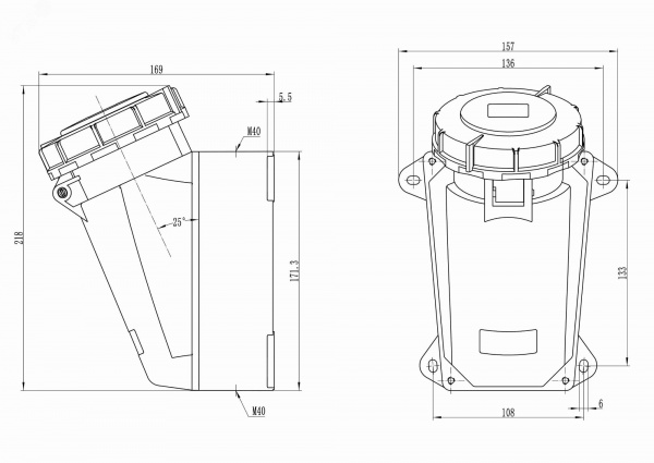Розетка наружная IP67 63A 3P+E 400V