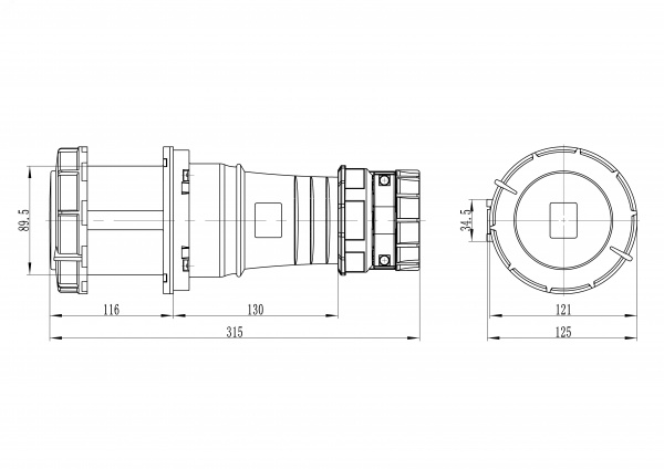 Розетка кабельная IP67 125A 3p+E+N 400V