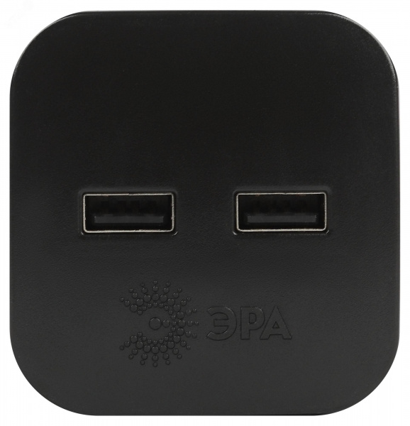 Разветвитель электрический SP-2-USB-B на 2 розетки + 2xUSB 2400mA, без заземл 10А (черный)