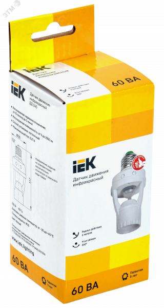 Датчик движения ДД 045 белый E27 60Вт 360гр 6м IP20 IEK