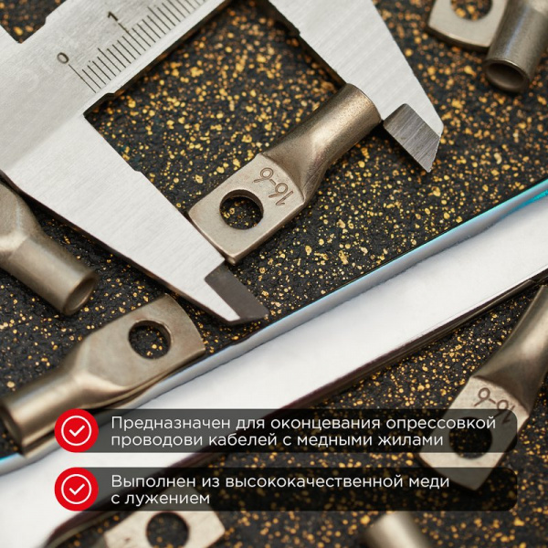 Наконечник медный луженый ТМЛ-Р 16–6 (16кв мм - 6мм) 100шт, REXANT