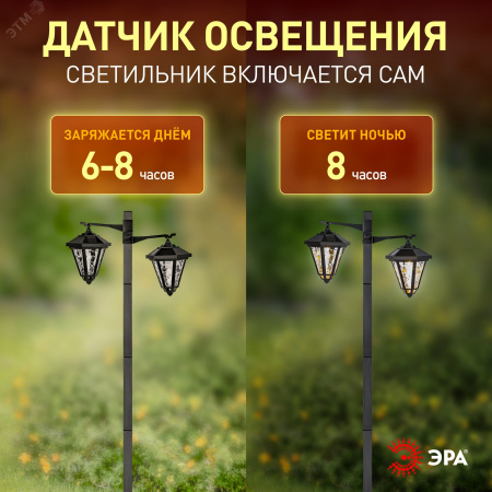 Светильник уличный на солнечной батарее высота 1,4 м 2 LED ERASF23-28 ЭРА