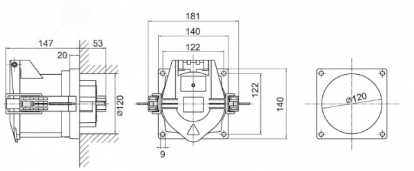 Розетка панельная PSS IP67 200A 3P+E+N 690В