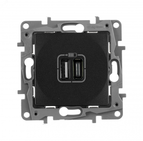 Розетка USB A+C 15Вт антрацит ETIKA