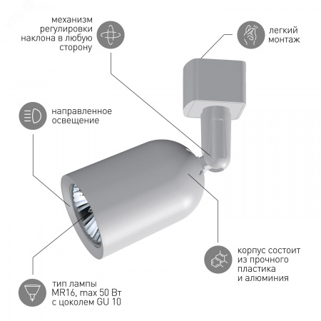 Трековый светильник однофазный TR41-GU10 WH MR16 белый