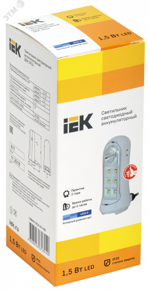 Светильник ДБА 3924 аккумулятор 3ч 1,5Вт IEK