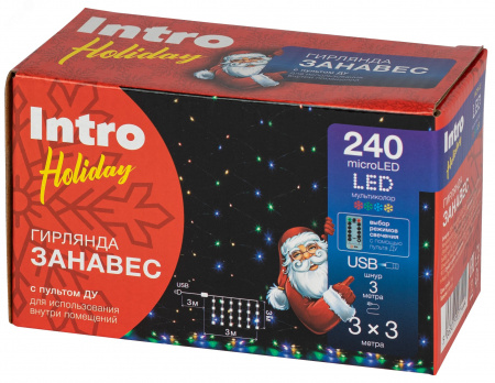 Гирлянда светодиодная новогодняя занавес 3*3 м мультиколор 240 microled USB Intro Holiday INZR-02
