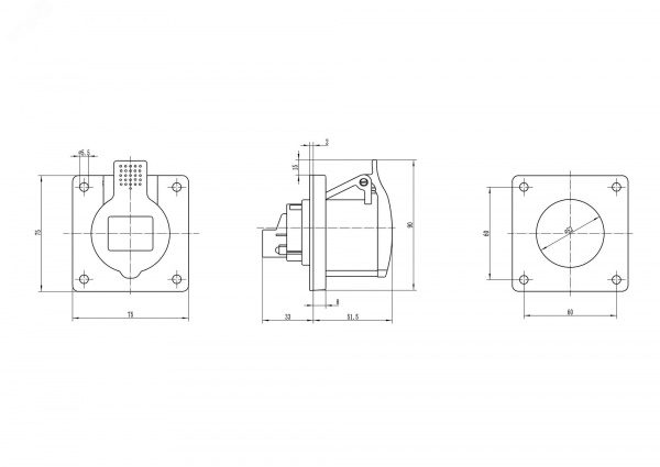 Розетка скрытой установки IP44 16A 3P+E 400V