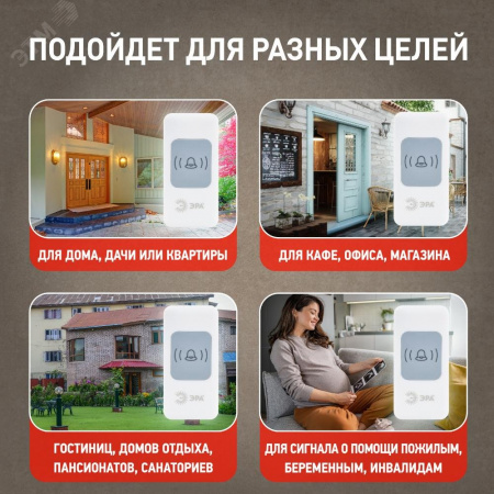 Звонок дверной беспроводной батарейки, от сети 52 мелодии 200м IP20 с регулятором громкости и световой индикацией белый A23 C95