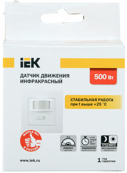 Датчик движения ДД 030 белый 500Вт 160гр 9м IP20 IEK