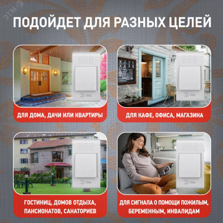 Звонок дверной беспроводной на батарейках 32 мелодии 100м IP20 со световой индикацией белый 2ААA/А23 C51