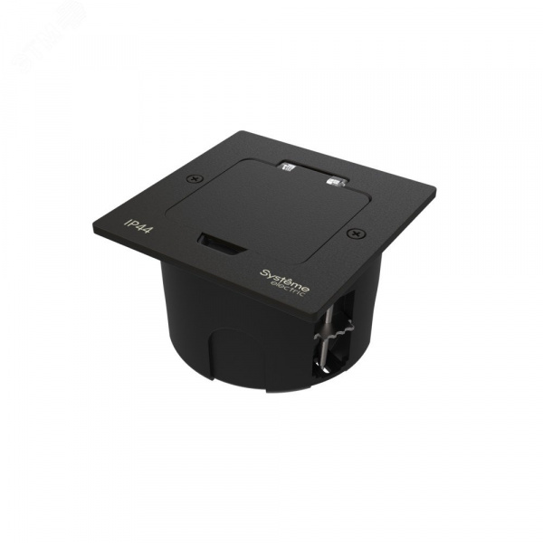 MultiDesk Лючок с розеткой 2К+З, 16А/250В, IP44 с монтажной коробкой для стены, фальшпола, стола Чёрный матовый, тип MDK21