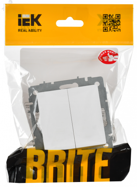 BRITE Выключатель 2-клавишный проходной 10А безвинтовое крепление ВС11-2-6-БрАБ арктический белый IEK