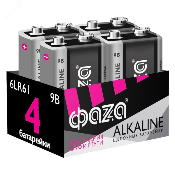 Элементы питания алкалиновые 6LR61 (крона) ФАZА Alkaline (4 шт. в упаковке)