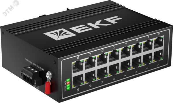 Коммутатор промышленный неуправляемый U-16T, 16 портов 10/100Base-T(X) RJ45, монтаж на динрейку TSX EKF