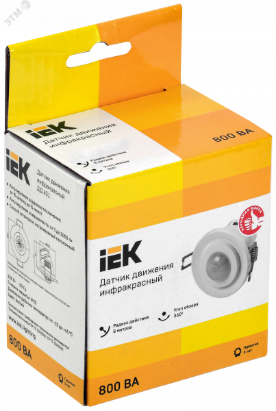 Датчик движения ДД 401 белый 800Вт 360гр 8м IP20 IEK