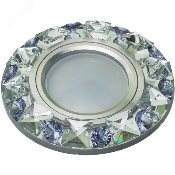 DLS-P123 GU5.3 CHROME/CLEAR+PURPLE Светильник декоративный встраиваемый. Без лампы. Металл, цвет хром. Отделка кристалл с элементами фиолетового. ТМ Fametto