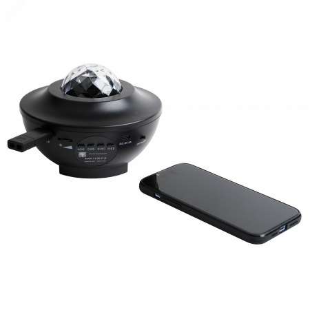 Светодиодный светильник-проектор 6 с Bluetooth Проекция Звездное небо Встроенный MP3 проигрыватель 2 колонки USB разъем Пульт ДУ в комплекте Черный ТМ Volpe ULI-Q333 6W/RGBW BLACK