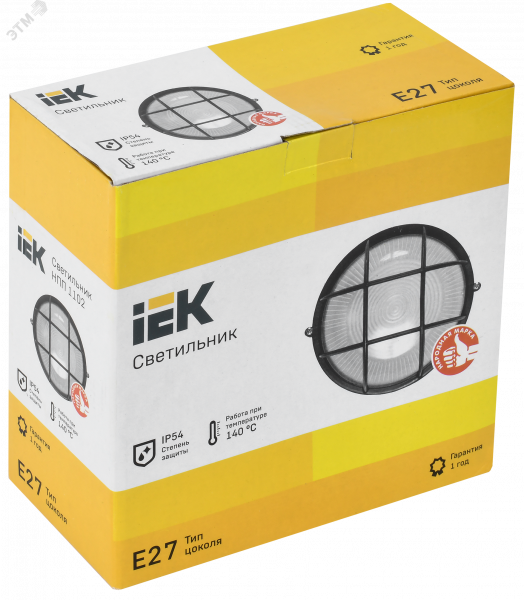 Светильник НПП1102 белый/круг с реш. 100Вт IP54 IEK