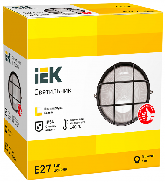 Светильник НПП1302 белый/круг с реш.60Вт IP54 IEK