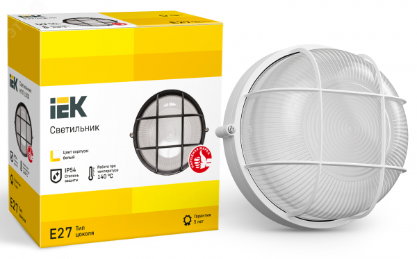 Светильник НПП1302 белый/круг с реш.60Вт IP54 IEK