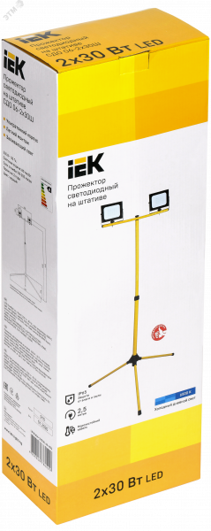 Прожектор светодиодный СДО 06-2x30Ш штатив 6500К IP65 черный IEK