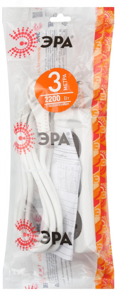 Удлинитель электрический с заземлением 3 розетки 3м ПВС 3x0,75мм2 10А UX-3e-3m ЭРА