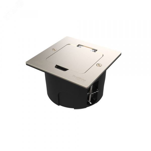 MultiDesk Лючок с розеткой 2К+З, 16А/250В, IP44 с монтажной коробкой для стены, фальшпола, стола Никель, тип MDK21