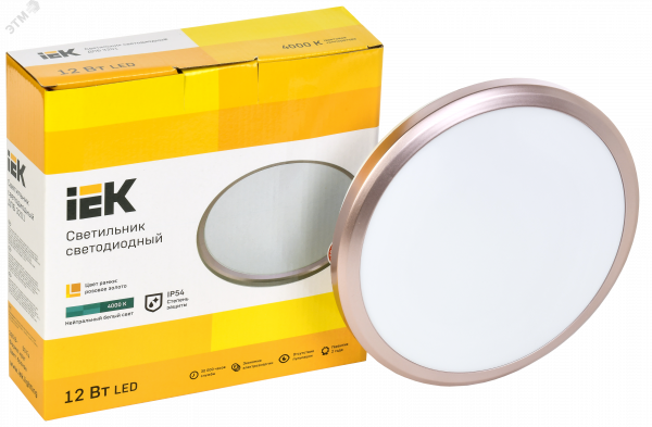 Светильник светодиодный ДПБ 3201 12Вт IP54 4000K круг розовое золото IEK