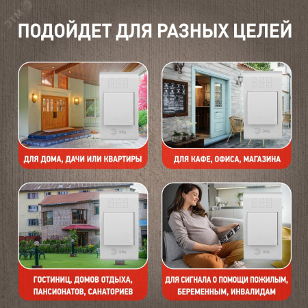 Звонок дверной беспроводной на батарейках 32 мелодии 100м IP20 бело-серебристый 2АА/А23 TWIN-B
