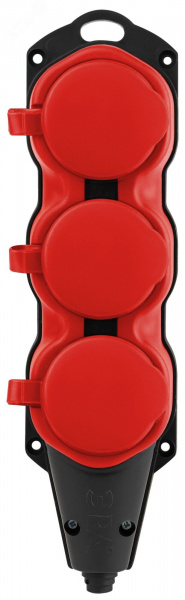 Колодка каучуковая с заземлением 3 розетки 16A IP44 красная KX-3e-RED-IP44