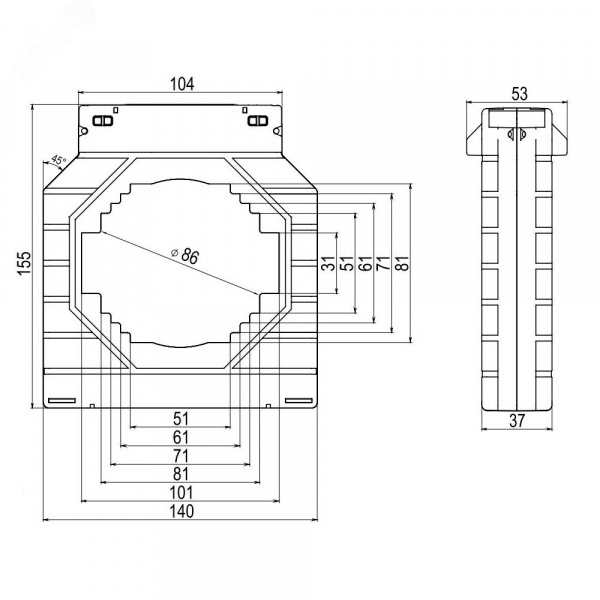 Трансформатор тока CT100 2000/5А, класс точности 0.2S, 10ВА