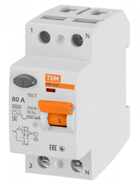 Устройство защитного отключения ВД1-63S 2Р 80А 300мА TDM