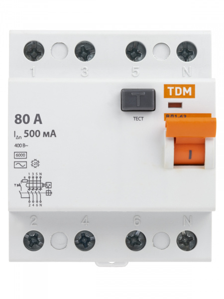 Устройство защитного отключения ВД1-63 4Р 80А 500мА TDM