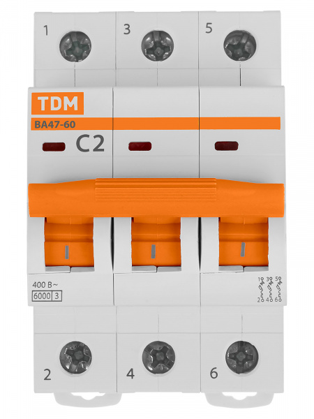 Авт. выкл. ВА47-60 3Р  2А 6кА х-ка С TDM