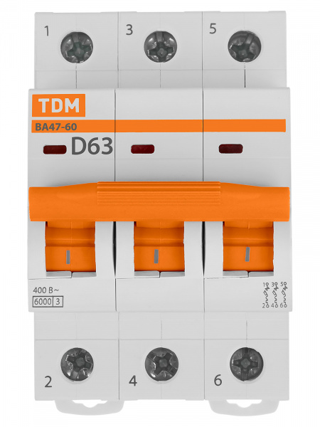 Авт. выкл. ВА47-60 3Р 63А 6кА х-ка D TDM