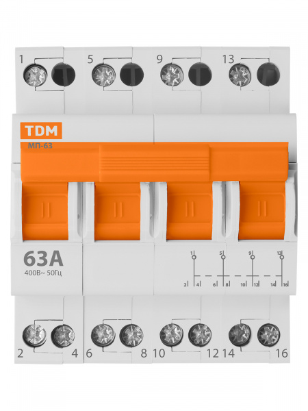 Модульный переключатель трехпозиционный МП-63 4P 63А TDM
