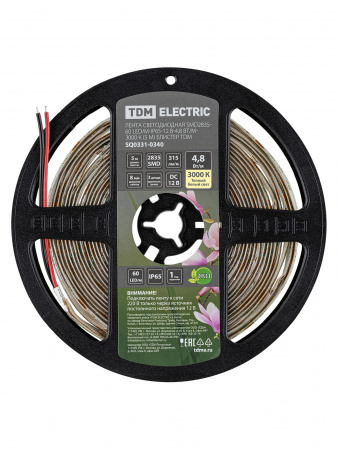 Лента светодиодная SMD2835-60 LED/м-IP65-12 В-4,8 Вт/м-3000 К (5 м) блистер TDM