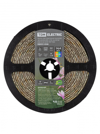 Лента светодиодная SMD5050-60 LED/м-IP65-12 В-14,4 Вт/м-RGB (5 м) блистер TDM
